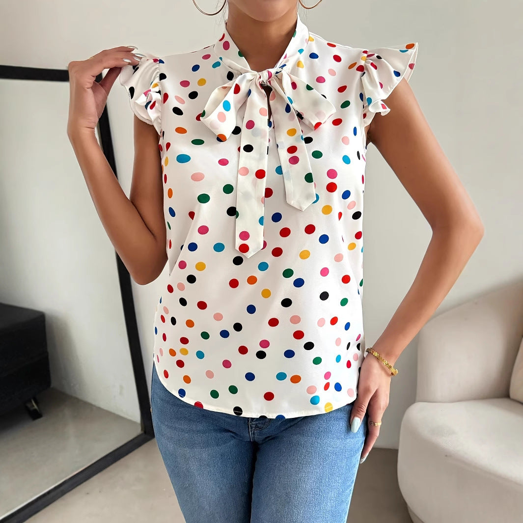 Damen Bluse mit Rüschendetails und Schleifenkragen Drune