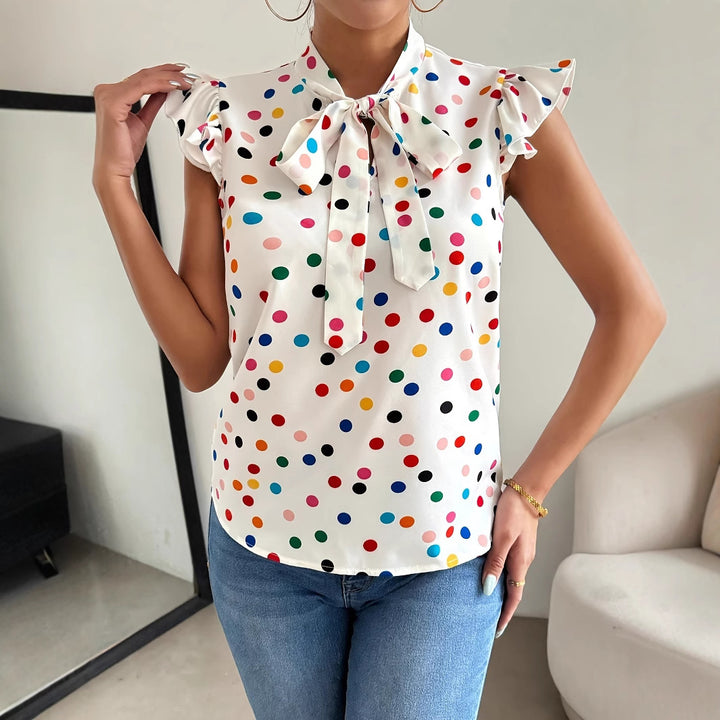 Damen Bluse mit Rüschendetails und Schleifenkragen Drune