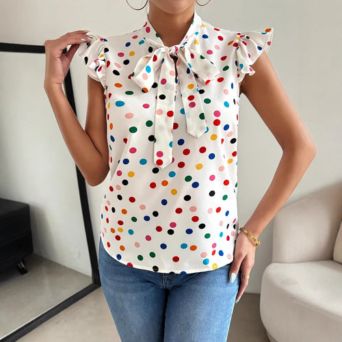 Damen Bluse mit Rüschendetails und Schleifenkragen Drune