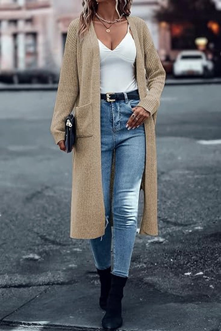 Damen Grobstrick-Cardigan mit offenen Taschen und lässigem Schnitt Drune