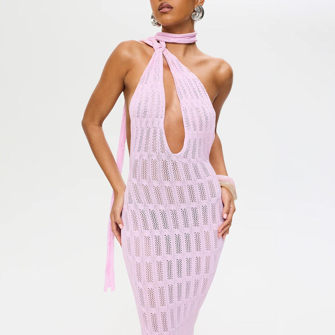 Damen trendiges Netzkleid mit Bindegürtel Drune
