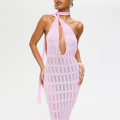 Damen trendiges Netzkleid mit Bindegürtel Drune