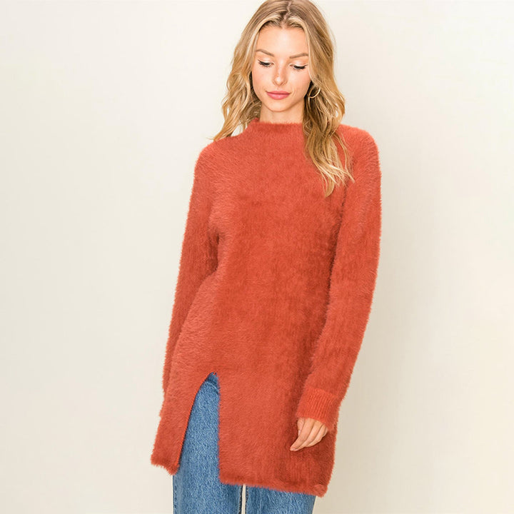 Damen Kuscheliger Longpullover mit seitlichen Schlitzen und weichem Material Drune