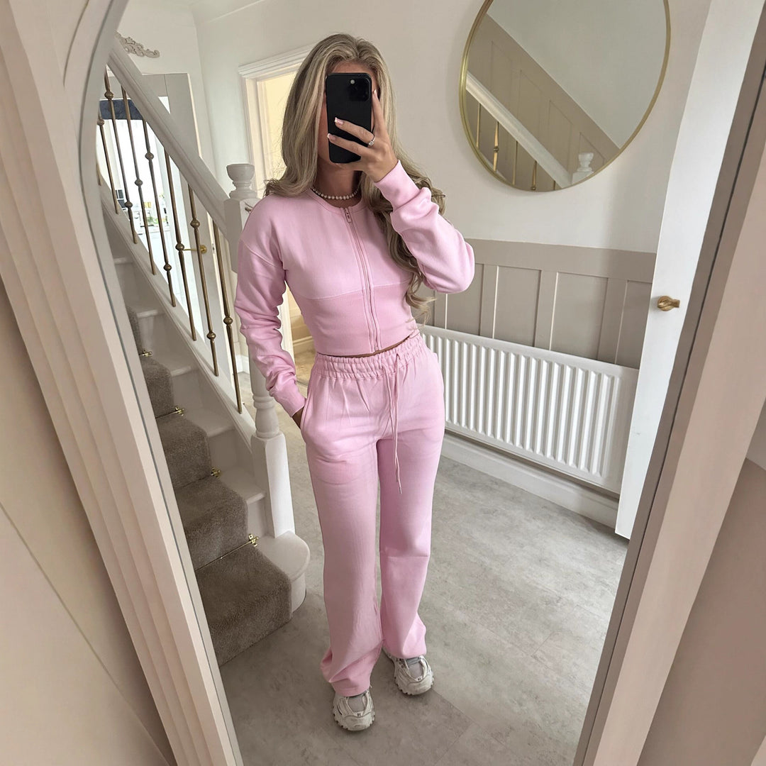 Damen lässiger Cropped Hoodie und Jogginghose Set mit elastischem Bund Drune