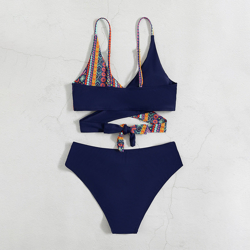Damen Triangel-Bikini mit modischem geometrischen Muster und verstellbaren Trägern Drune