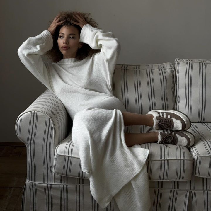 Damen Oversized Strickkleid mit langen Ärmeln und breitem Saum Drune