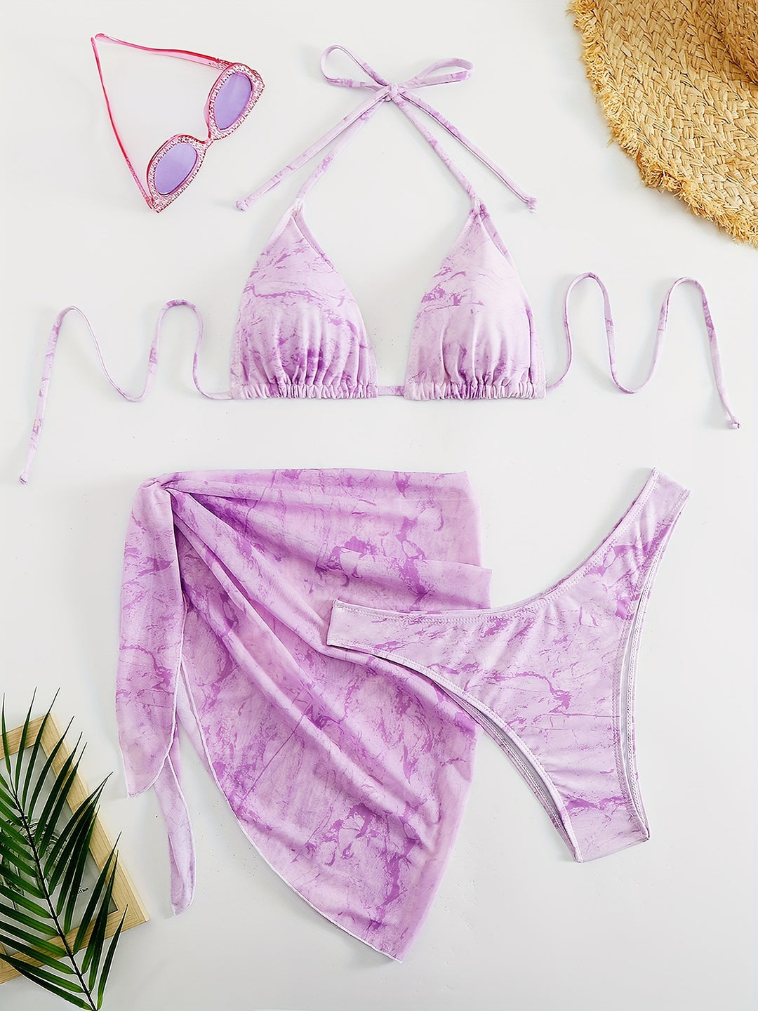Damen Triangel-Bikini-Set mit elegantem Wickelsarong Drune