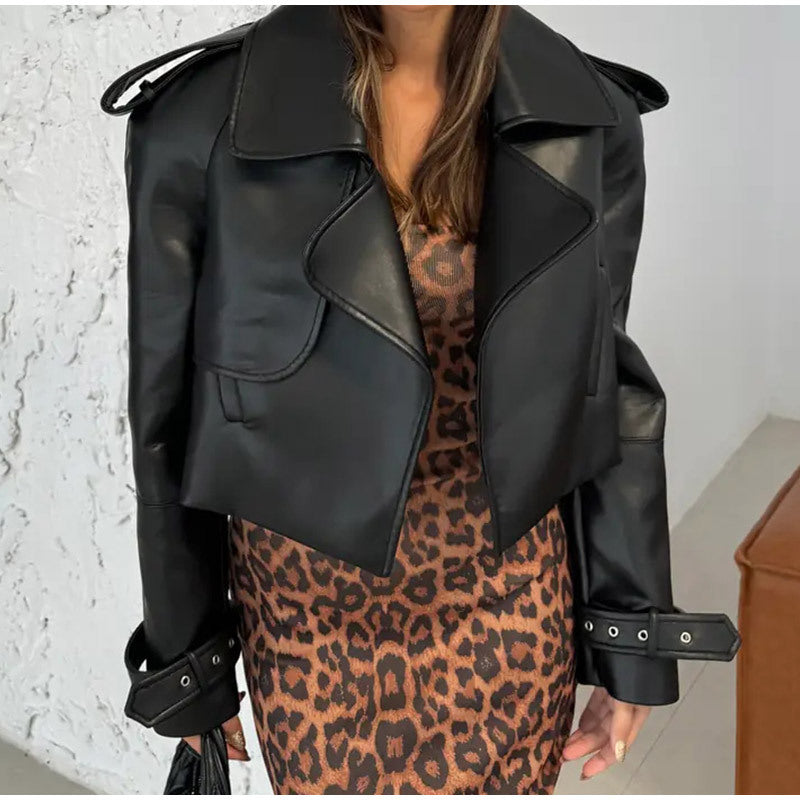 Drune | Weinlese Leder Motorradjacke Im Cropped Stil