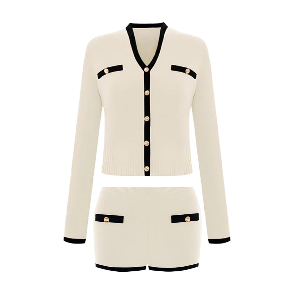Damen Strickpullover-Set mit elegantem V-Ausschnitt und Knopfdetails Drune