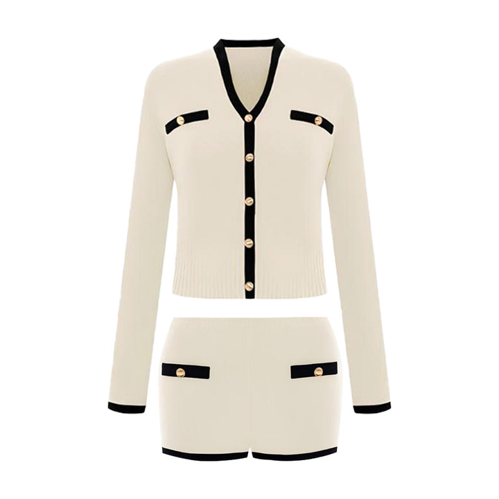 Damen Strickpullover-Set mit elegantem V-Ausschnitt und Knopfdetails Drune
