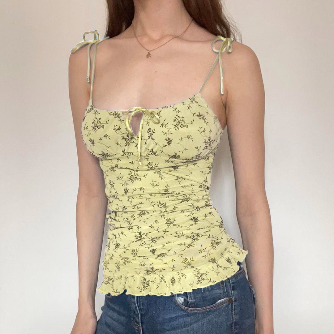 Damen ärmelloses Top mit variablen Trägern und floralem Design Drune