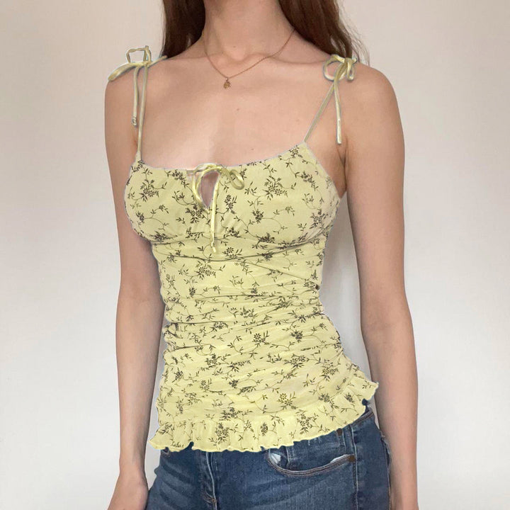 Damen ärmelloses Top mit variablen Trägern und floralem Design Drune