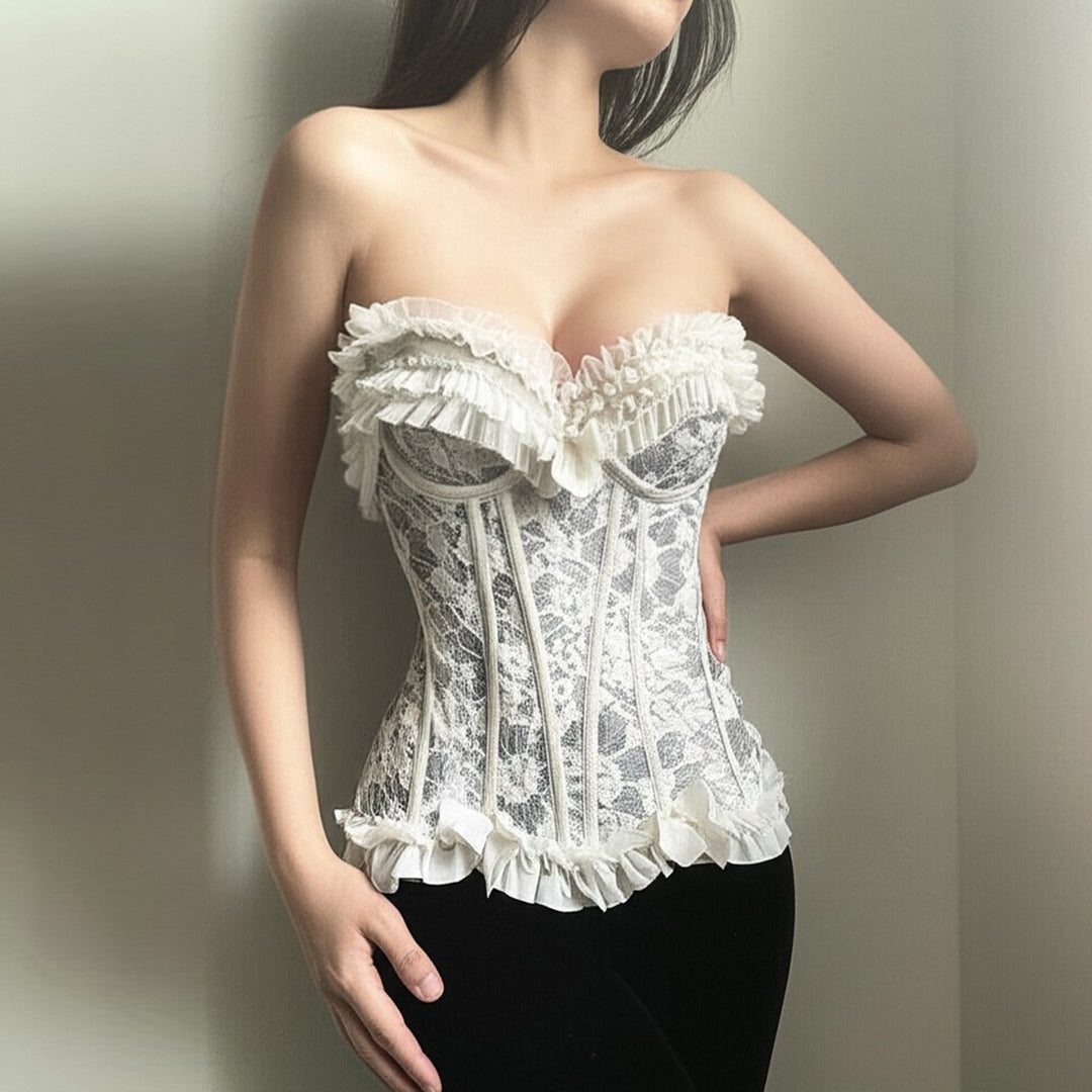 Damen Spitzen-Bustier mit Rüschendetails Drune