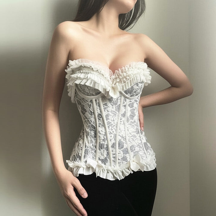 Damen Spitzen-Bustier mit Rüschendetails Drune