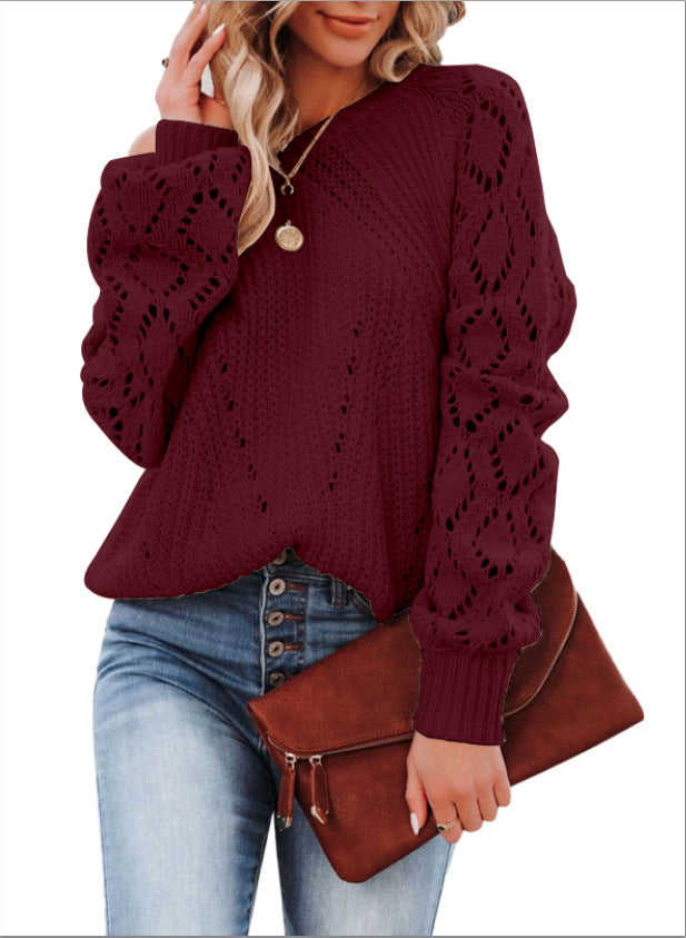 Damen Strickpullover mit detailliertem Lochmuster und lässigem Schnitt Drune