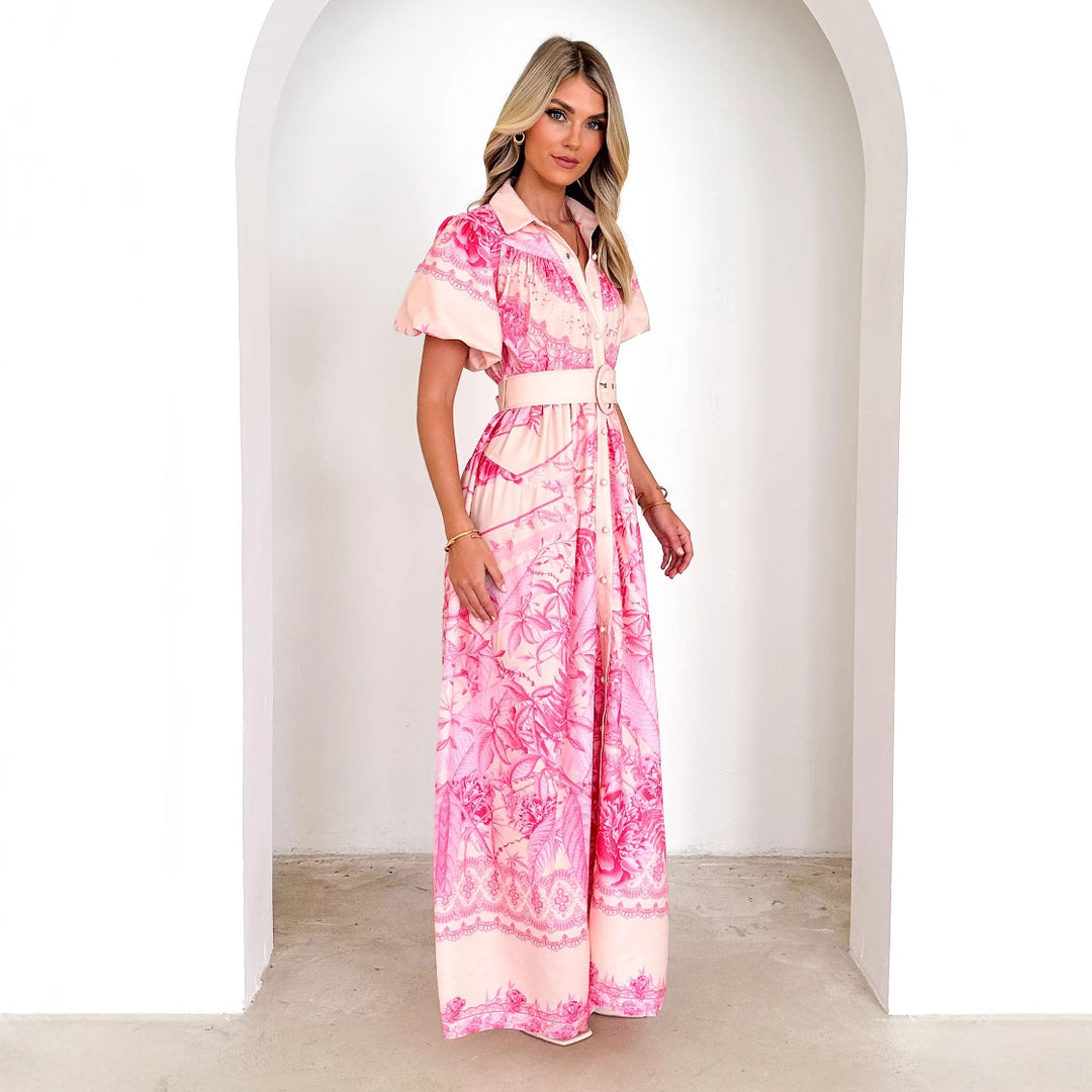 Damen Maxi-Kleid mit floralem Muster und eleganten Rüschen Drune