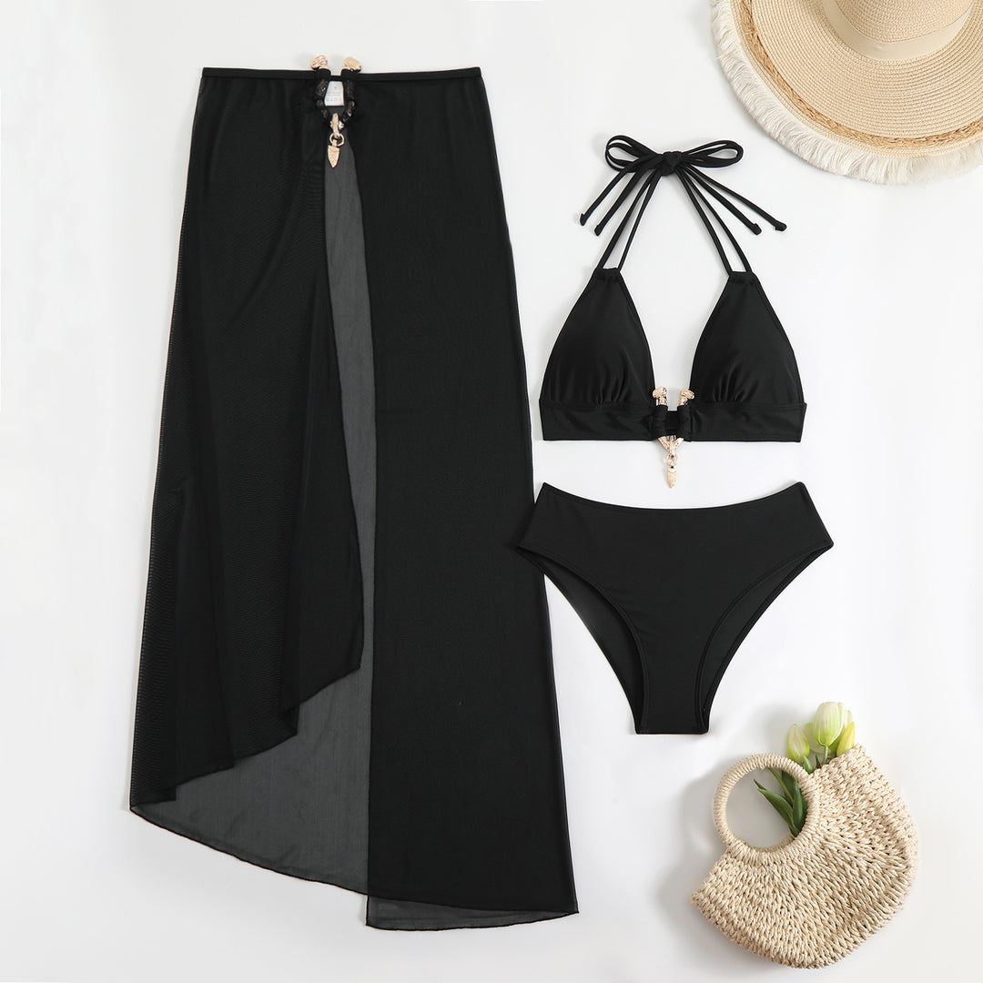 Damen Stilvolles Bikini-Set mit transparentem Strandrock Drune