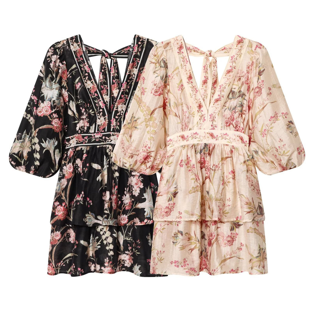 Damen Boho-Kleid mit voluminösen Ärmeln und romantischem Blumenmuster Drune