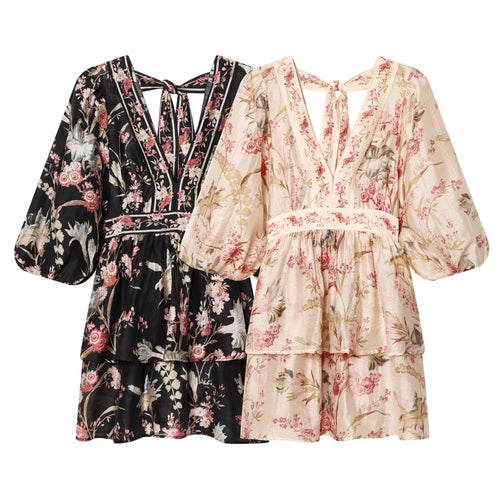 Damen Boho-Kleid mit voluminösen Ärmeln und romantischem Blumenmuster Drune