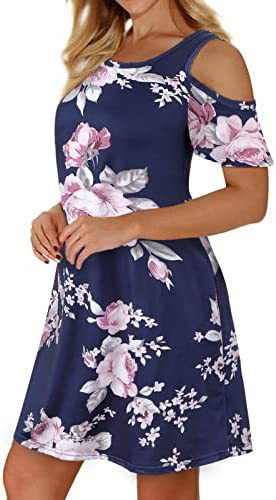 Damen Sommerkleid mit floralem Design und Schulterfreiem Schnitt Drune