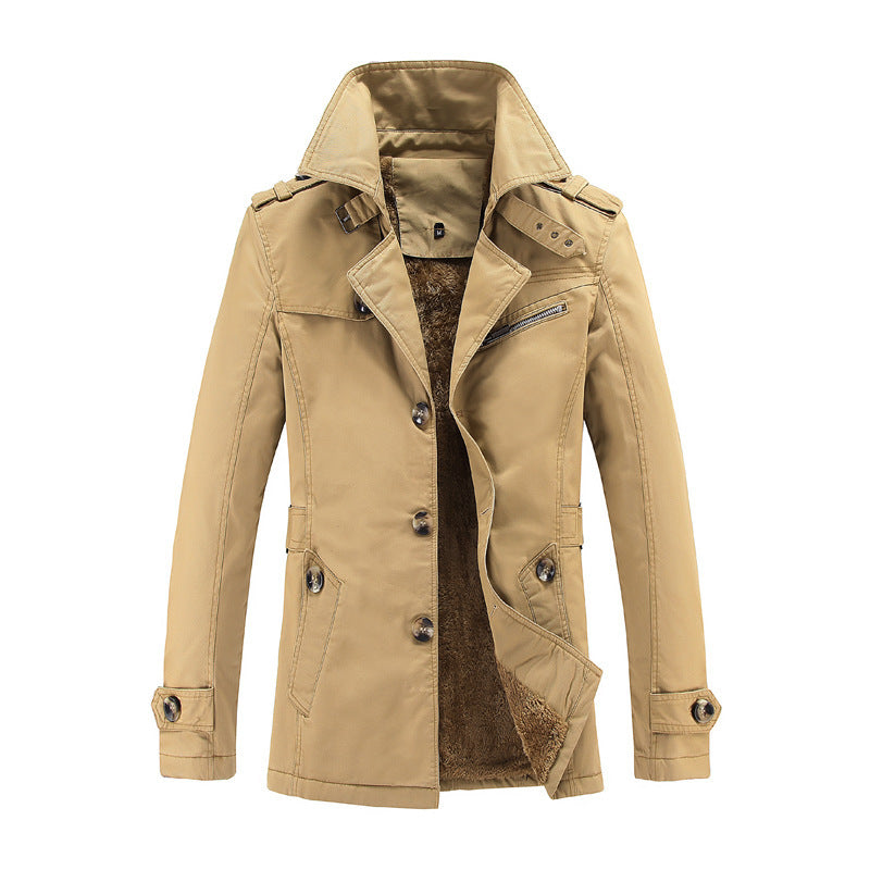 Herren nan legerer Baumwoll-Blazer mit Knopfleiste, aufgesetzten Taschen und gestreiftem Innenfutter Drune