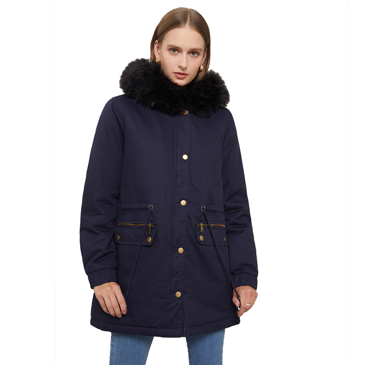 Damen isolierte Parka-Jacke mit abnehmbarem Kunstfellkragen und verstellbarem Taillenzug Drune