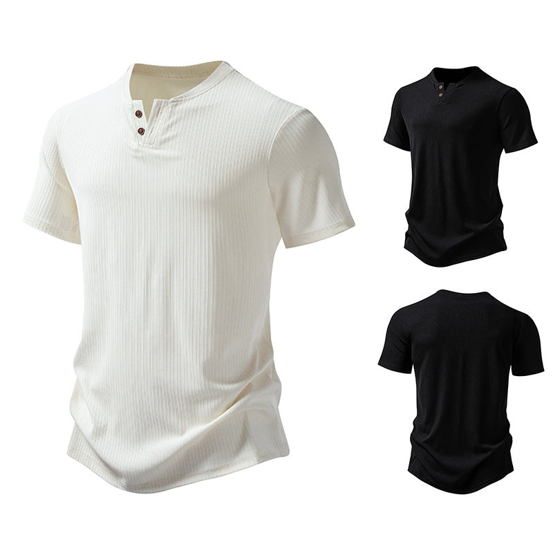 Herren hochwertiges Kurzarm-Henley-Shirt aus strukturiertem Material Drune
