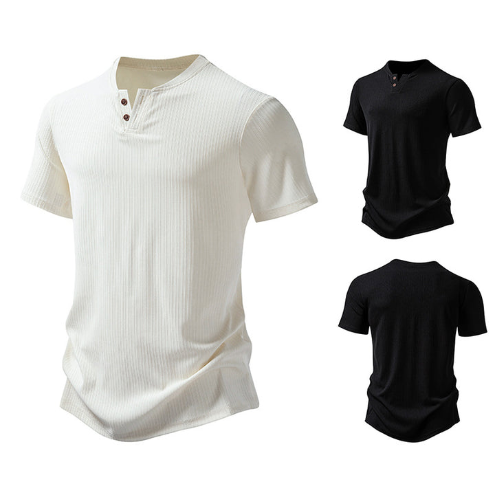 Herren hochwertiges Kurzarm-Henley-Shirt aus strukturiertem Material Drune