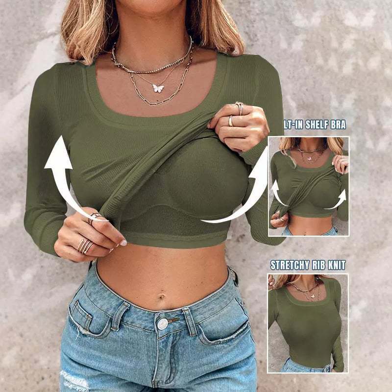 Damen cropped Langarmshirt mit integriertem Trägershirt Drune