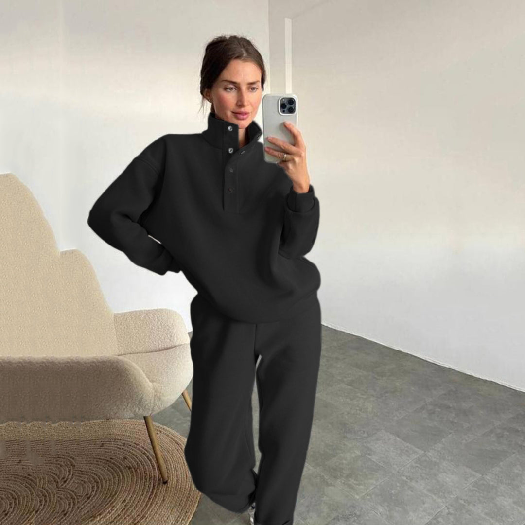 Damen nan kuscheliges Oversize Fleece-Set mit Stehkragen und Jogger Drune