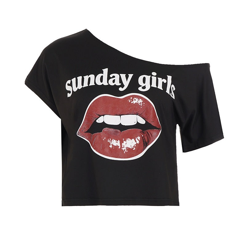 Damen Trendiges Crop-Top mit modernem Lippenprint Drune