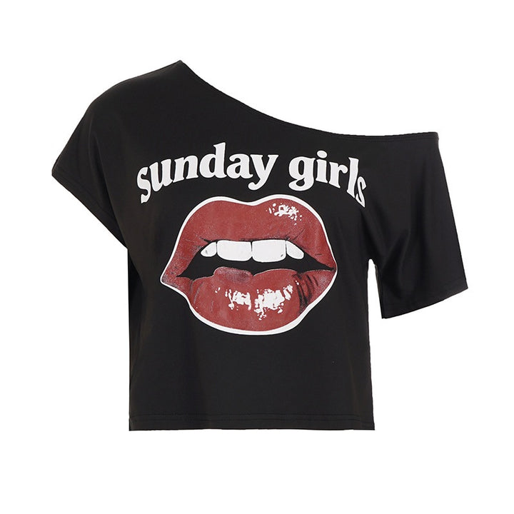 Damen Trendiges Crop-Top mit modernem Lippenprint Drune