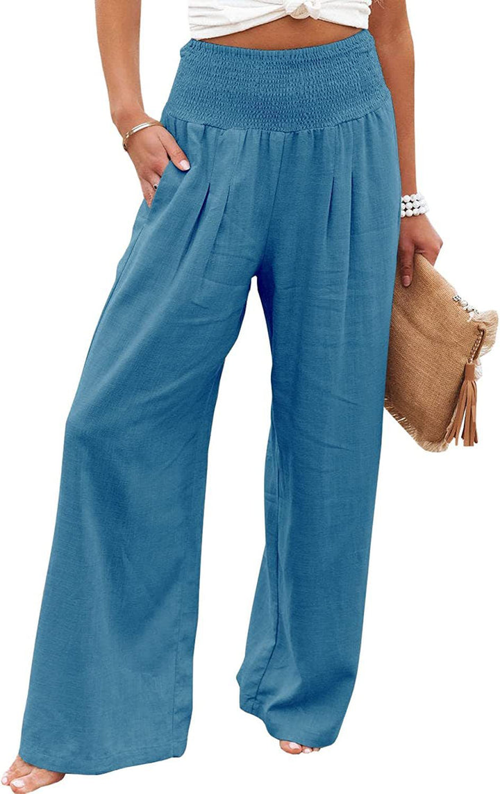Damen Luftige Leinenhose mit elastischem Bund und Weitschnitt Drune