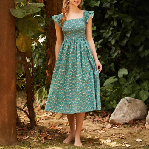 Damen Maxikleid mit tailliertem Schnitt und romantischen Rüschendetails Drune