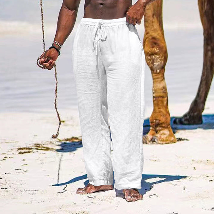 Herren nan entspannte Leinenhose mit elastischem Tunnelzug, geradem Bein und seitlichen Eingrifftaschen Drune