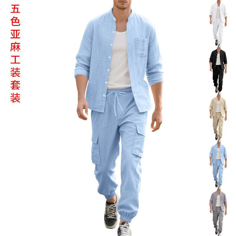 Herren entspannte Cargo-Hose und lässiges Hemd Set Drune