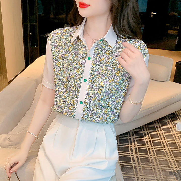 Damen Bluse mit floralem Design und dekorativem Kragen Drune