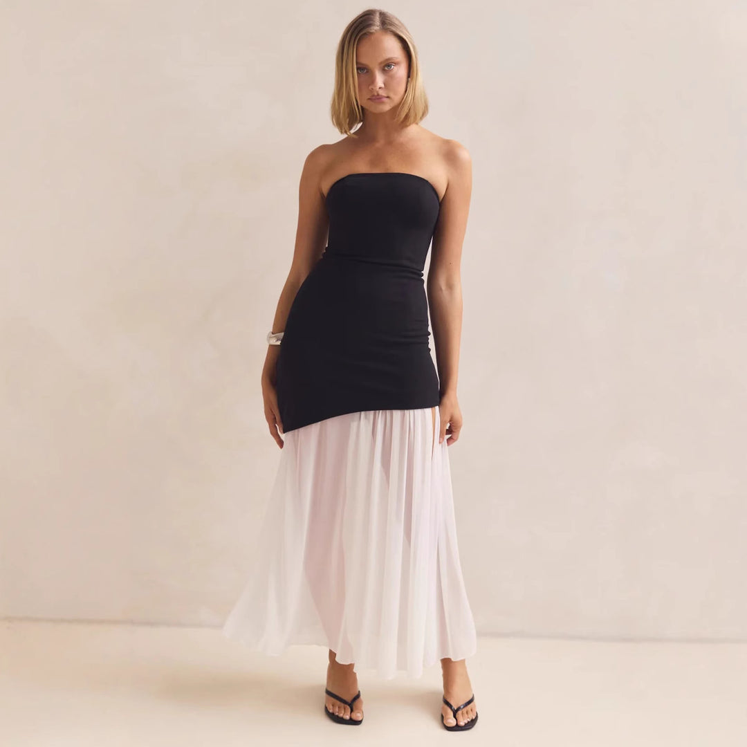 Damen Elegantes Bandeau-Maxi-Kleid mit fließendem Chiffon-Rock und figurbetontem Oberteil Drune