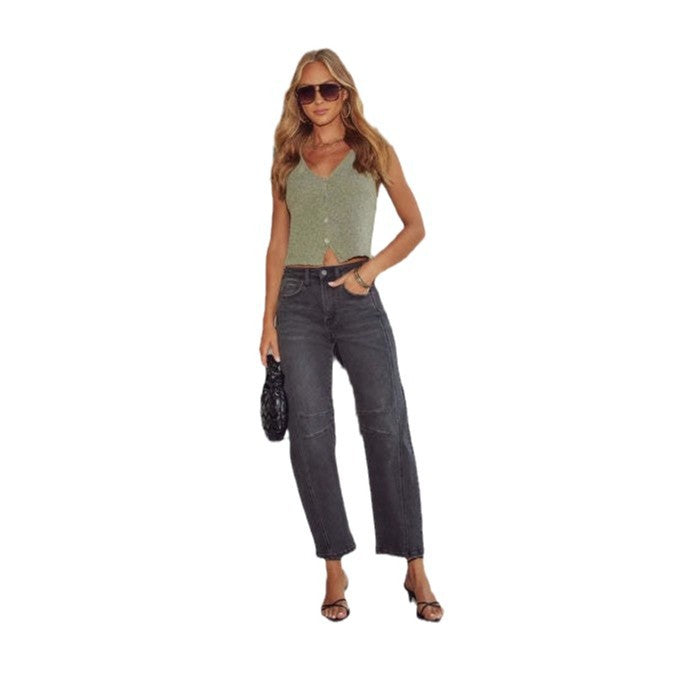 Damen weite High-Waist Jeans mit strukturiertem Design Drune