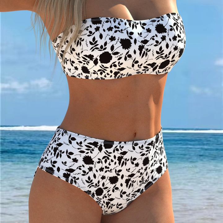 Damen Bikini-Set mit Bandeau-Oberteil und hohem Taillenbund Drune
