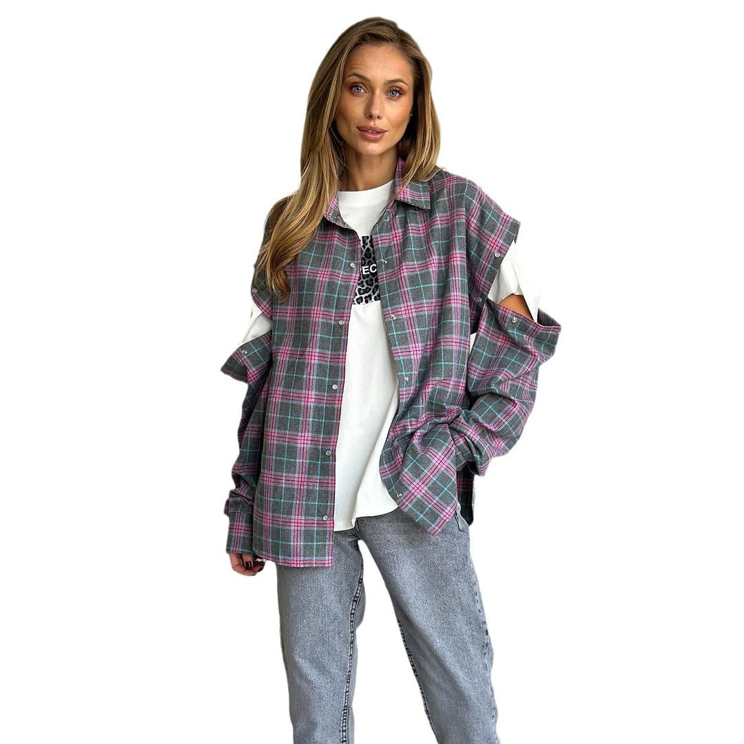 Damen Karomuster Overshirt mit einzigartigem Schnitt und modischem Detail Drune