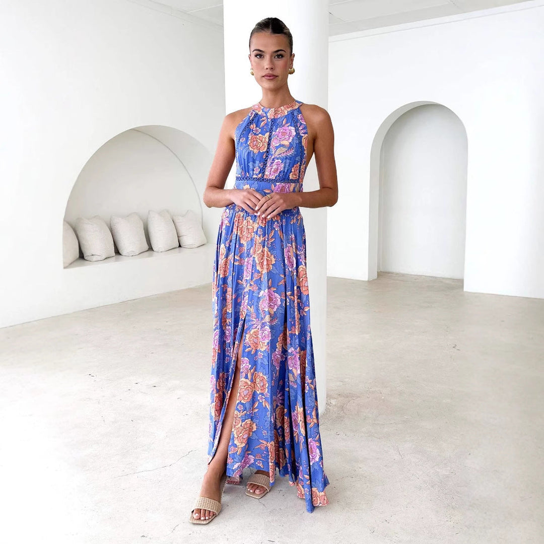Damen Maxikleid mit elegantem floralem Design und schwingendem Rock Drune