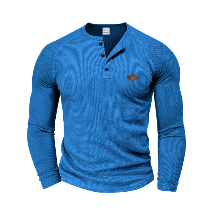 Herren langärmliges Henley-T-Shirt mit strukturiertem Gewebe und modischem Knopfdesign Drune