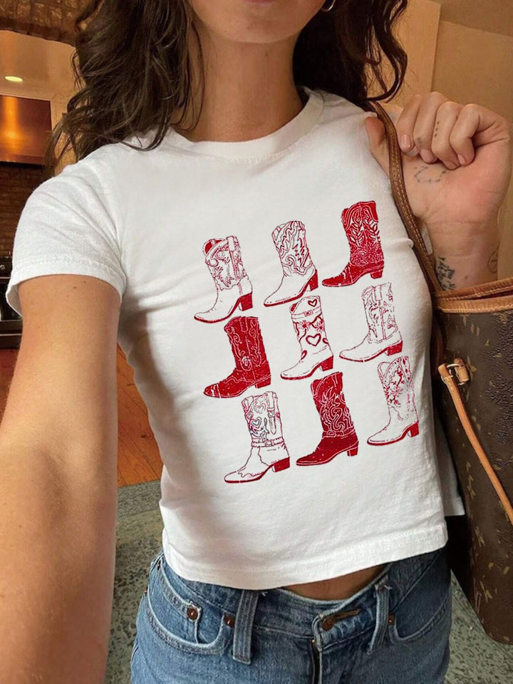 Damen Crop-T-Shirt mit kreativem Cocktail-Design Drune