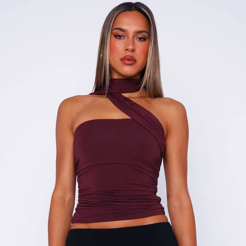 Damen asymmetrisches Trägershirt mit Raffungen Drune