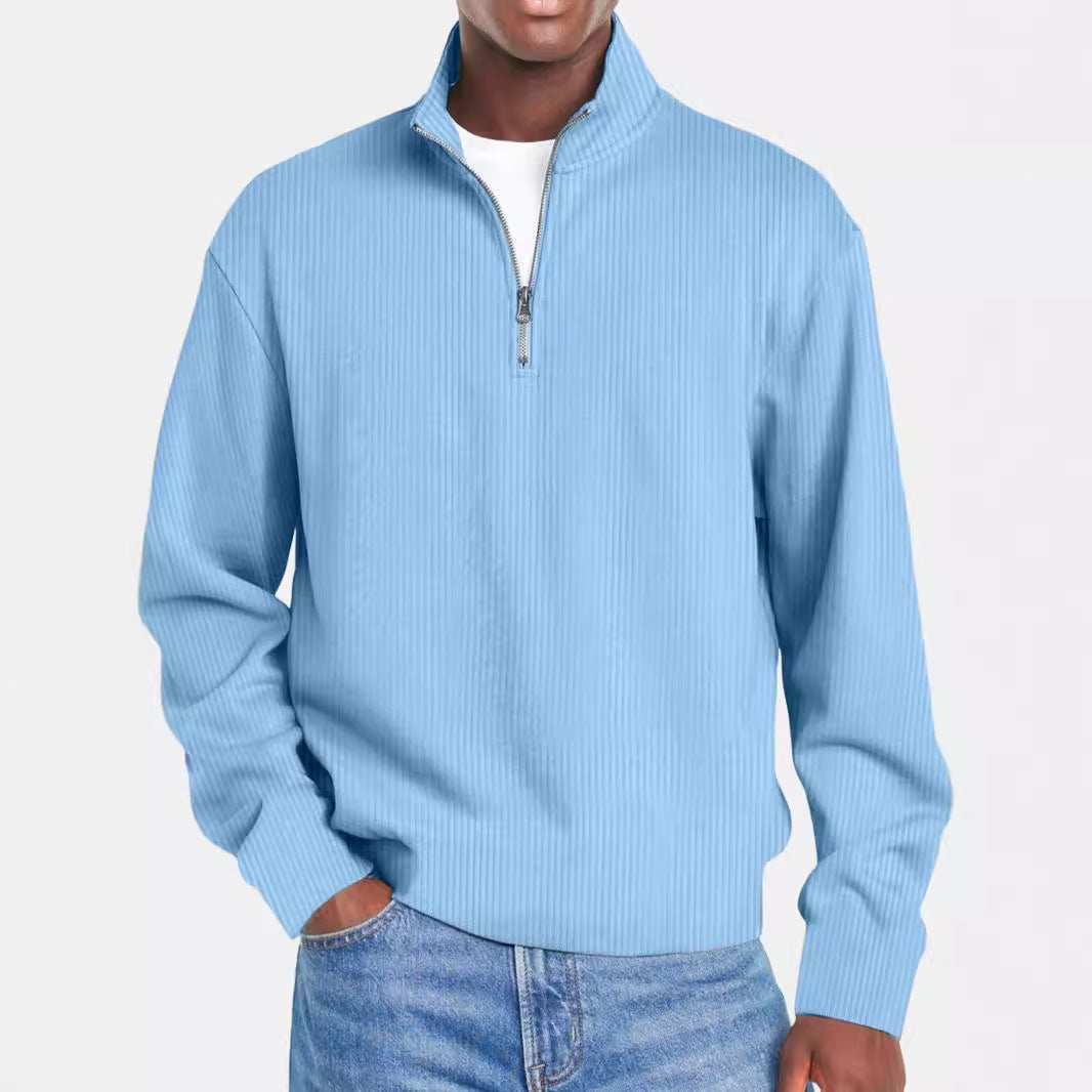 Herren nan gerippter Troyer-Pullover mit Halbzip und Stehkragen Drune