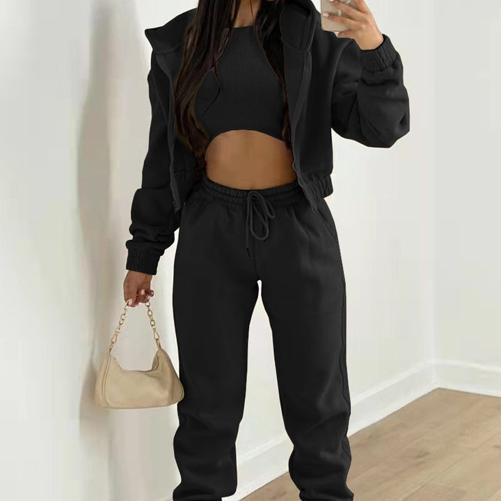 Damen Sportliches Zweiteiler-Set mit kurzem Oberteil und lässigen Jogginghosen Drune