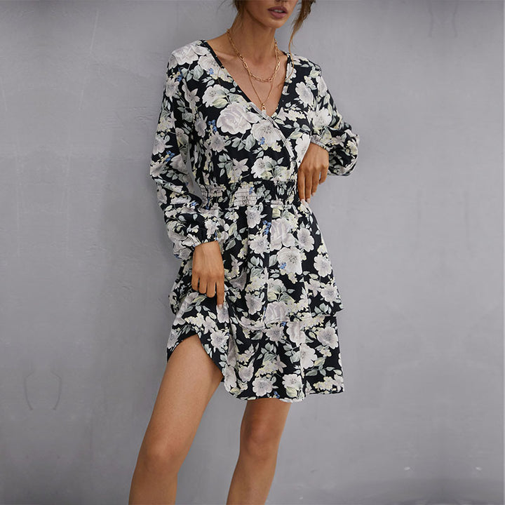Damen Wickelkleid mit floralen Mustern und elastischer Taille Drune