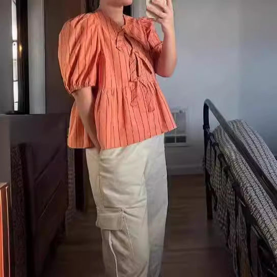 Damen Bluse mit Rüschen und Schleifenakzenten Drune