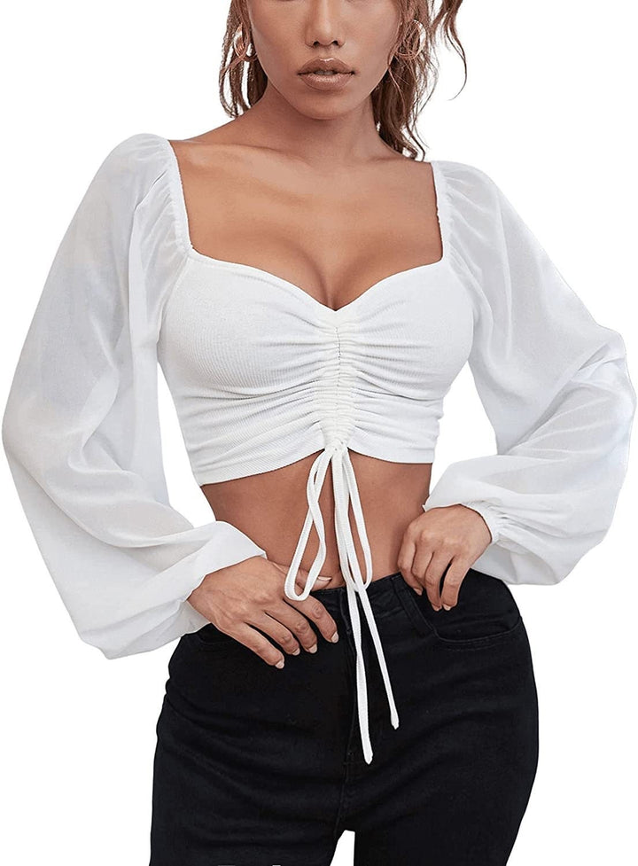 Damen Crop-Top mit strukturiertem Körper und eleganten Puffärmeln Drune